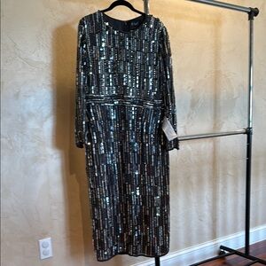 Macduggal dark gray sequin maxi dress 16 NWT